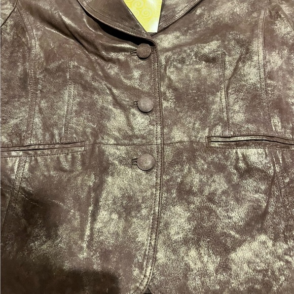 Dialogue genuine brown leather with metallic finish 3 button front blazer - Picture 12 of 13